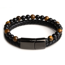 Load image into Gallery viewer, Natural Stone, Genuine Leather Braided Bracelet Mens