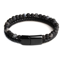 Load image into Gallery viewer, Natural Stone, Genuine Leather Braided Bracelet Mens