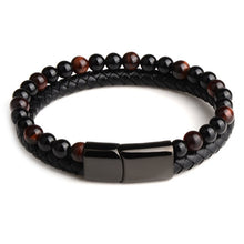 Load image into Gallery viewer, Natural Stone, Genuine Leather Braided Bracelet Mens