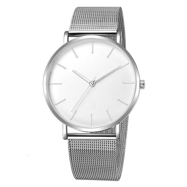 Minimalist Mens Ultra Thin Watch, Stainless Steel, Mesh Belt